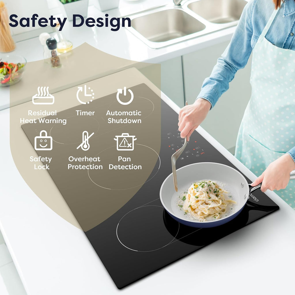 CIARRA 36 inch Induction Cooktop 5 Burners, 9600W Built-in Induction Stovetop with Double Flexi Zone, Booster, Timer & Safety Lock