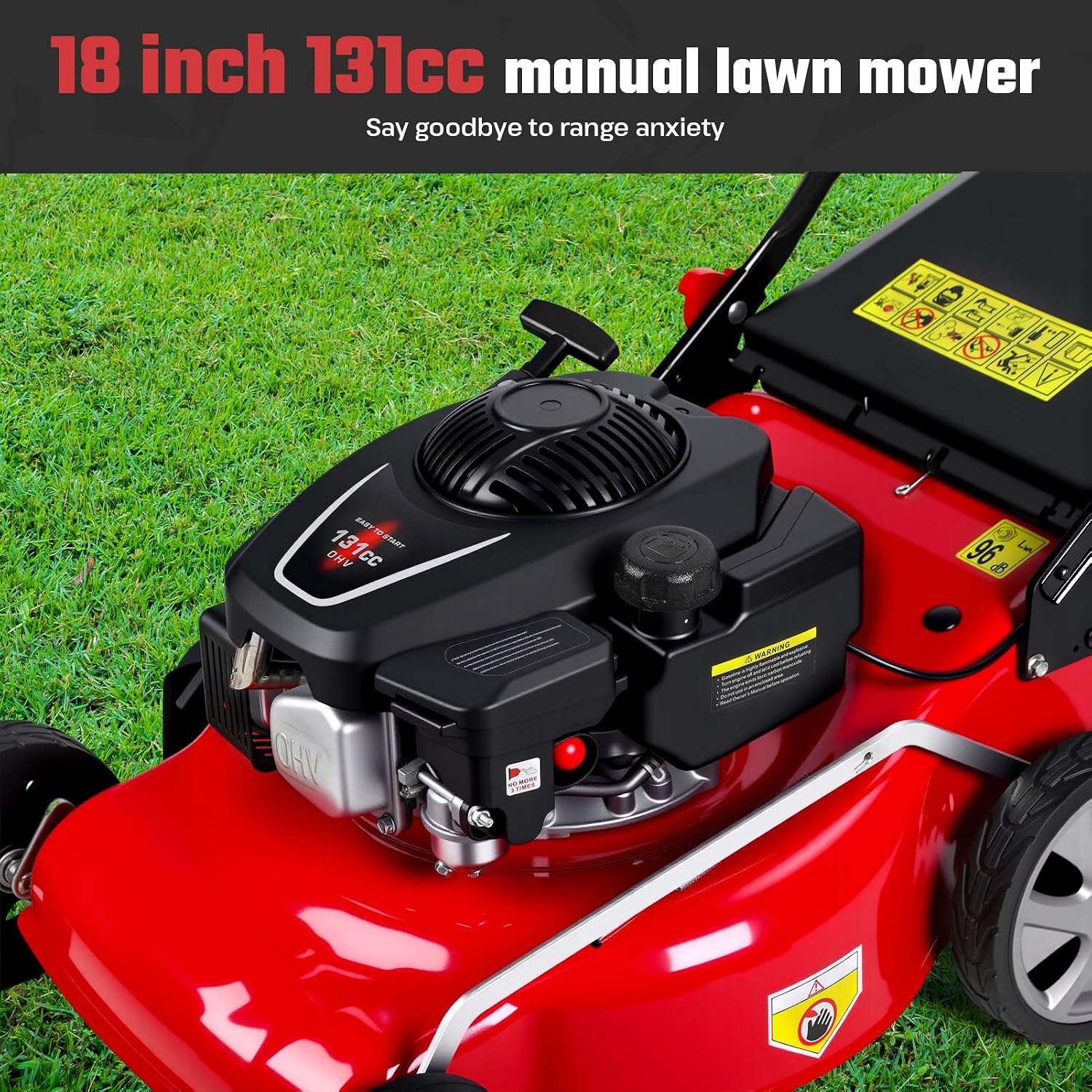 3-in-1 Self-Propelled Lawn Mower, 131cc Walk Behind Gas Lawn Mower with 50l Grass Catcher, Adjustable Cutting Height (25-75mm), Pushmower for Easy Maneuvering, Small to Medium Lawns (Red)