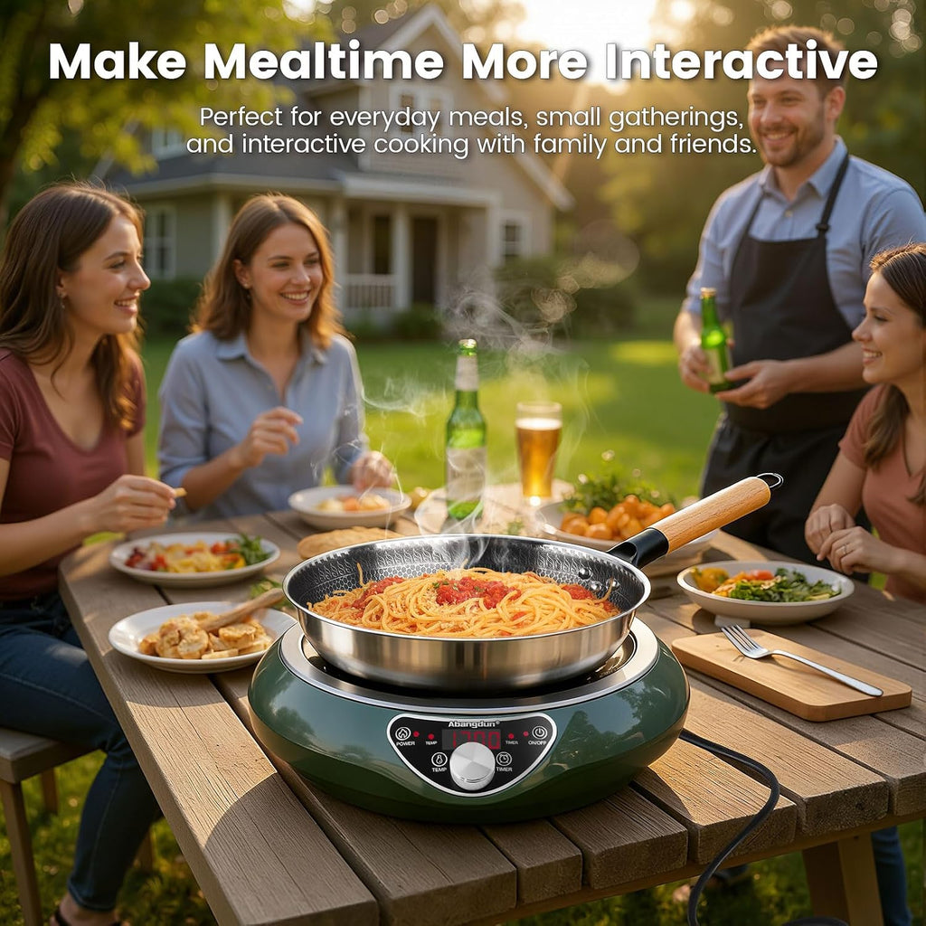 1700W 120V Concave Induction Wok Cooktop with Stainless Steel Wok, Non-Pulse Continuous Heating, 16 Power Levels, Portable Countertop Burner for Round-Bottom Woks & Stir-Fry Cooking