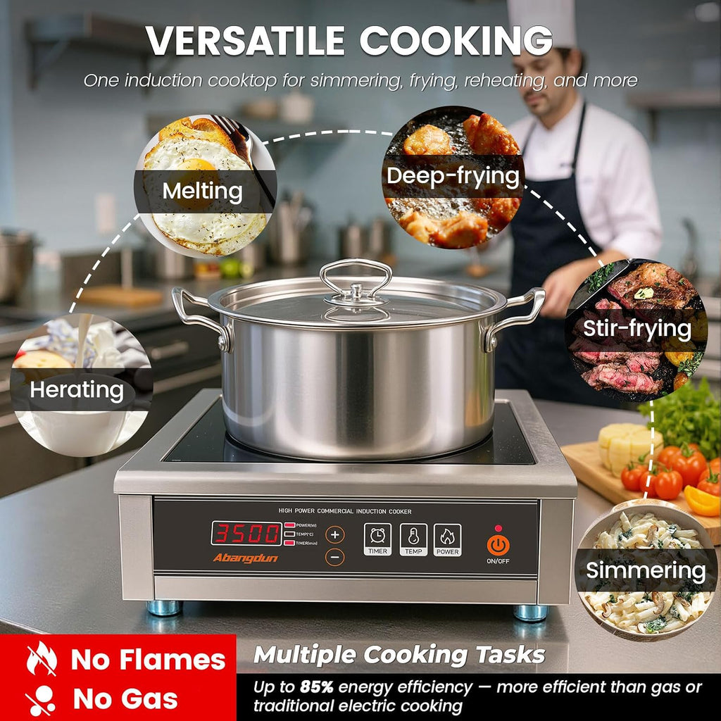 3500W Commercial Induction Cooktop, 240V Single Induction Burner with 18-Hour Timer, High-Efficiency Induction Heater for Restaurant & Catering