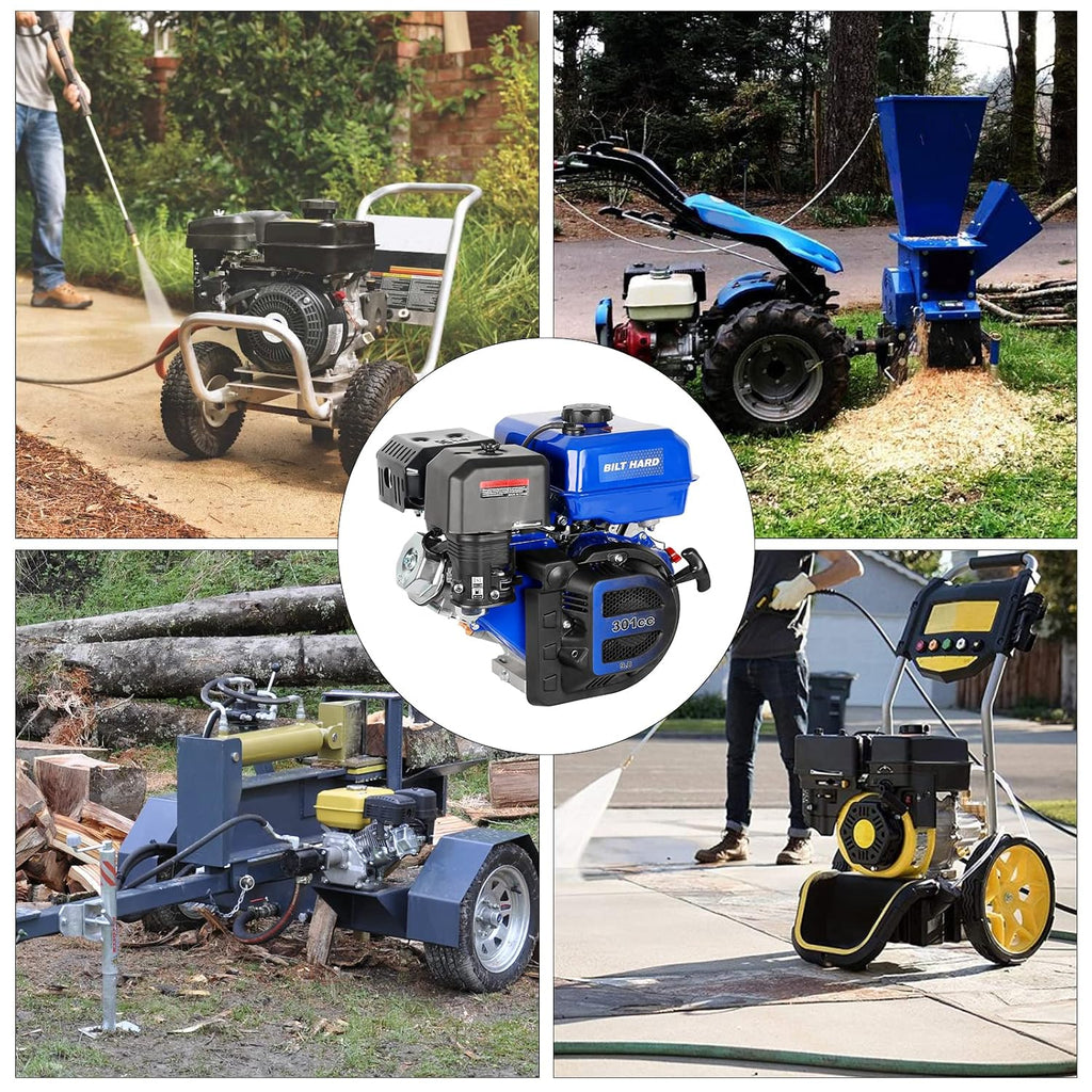 BILT HARD 301cc 10HP Gas Powered Engine, Horizontal 4 Stroke OHV Gas Motor, Shaft 1' Diameter, 3.48' Length, 1/4' Keyway, Replacement for Compressor, Log Splitter
