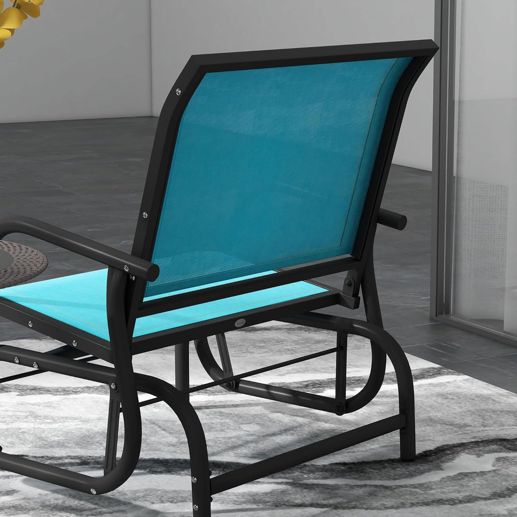 Outsunny Porch Glider Set of 2, Metal Frame Swing Glider Chair with Breathable Mesh Fabric, Curved Armrests and Steel Frame for Garden, Poolside, Backyard, Balcony, Blue