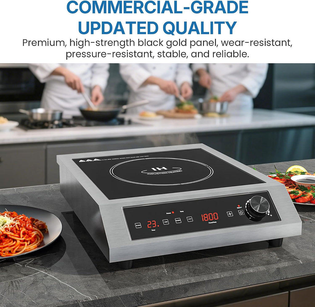Commercial Electric Induction Cooktop, 1800W Induction Hot Plate, 10 Power & 10 Temp Setting, Professional Countertop Burner with Timer, Electric Stove with LED Screen, Black