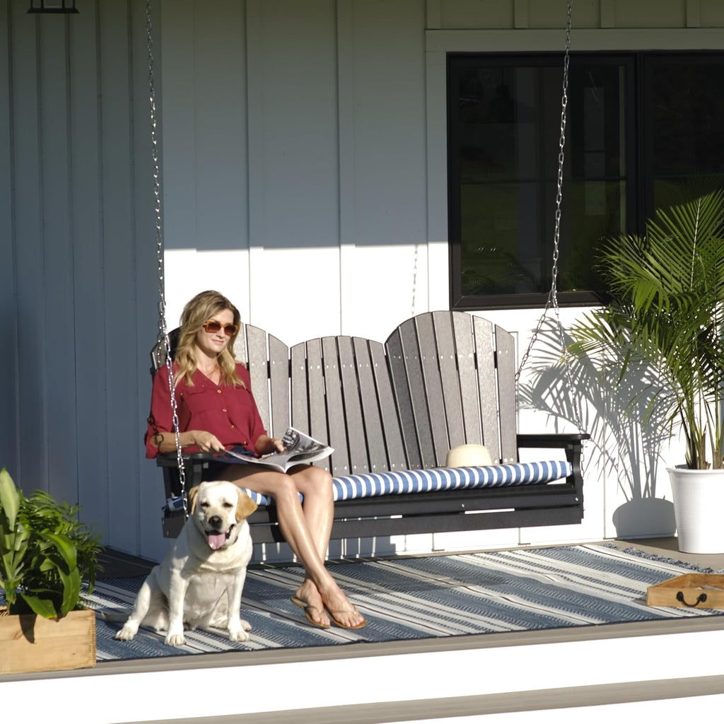 LuxCraft 5' Adirondack Hanging Front Porch Swing with Flip Down Console, Seats Up to 3, Outdoor Patio Swing Bench for Outside (Coastal Gray)