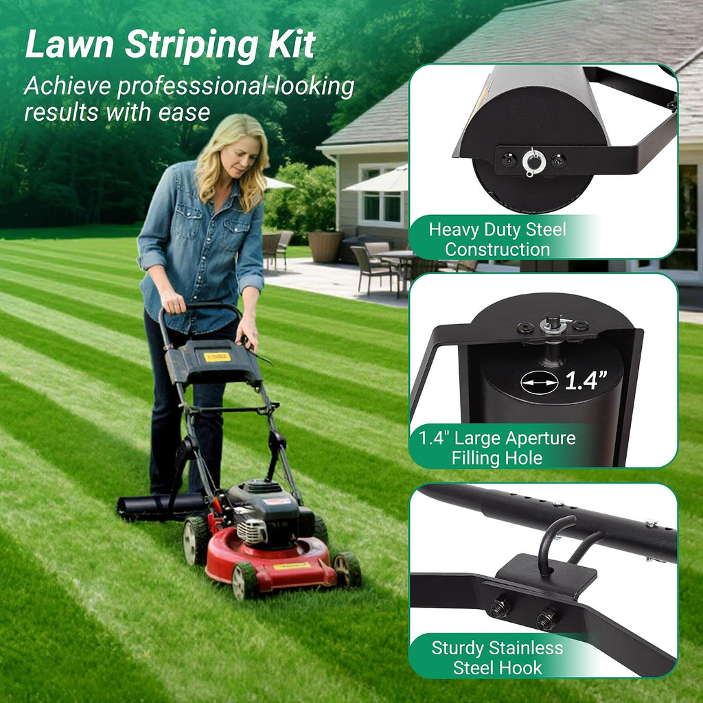 Suchtale Lawn Striping Kit for Push Mowers, Heavy-Duty Stainless Steel Roller, Universal DIY Lawn Striper with Large Easy-Fill Sand Port & Funnel, Adjustable Design, Fits Gas or Electric Lawn Mowers