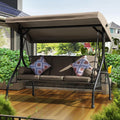 NOBLEMOOD Patio Porch Swing, 3-Seat Outdoor Swing with Adjustable Canopy, Waterproof Fabric Cushion, Pillow and Foldable Side Tray for Patio, Backyard, Porch Swing Bed for Spring