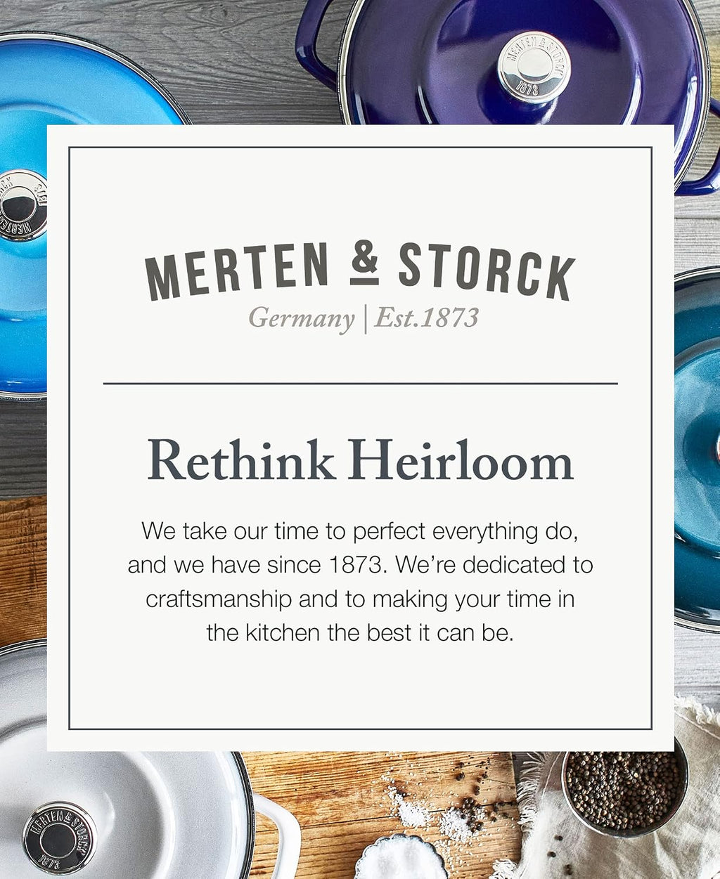 Merten & Storck 7QT Round Dutch Oven Casserole Pot with Lid, European Crafted Enameled Iron Stockpot, Induction & All Cooktops, Braising, Stews, Roasting, Slow Cooking, Sourdough, Cloud Gray