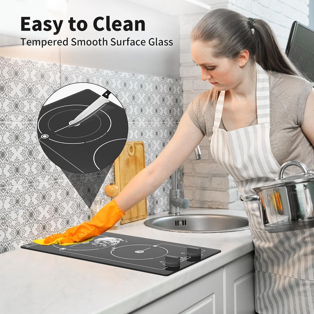 VBGK electric hob,Built-in Design and Countertop Stove Top with Knob Control&Touch Control,9 Power Level, Timer & Kid Safety Lock,220V 2100W 2 burner electric hob
