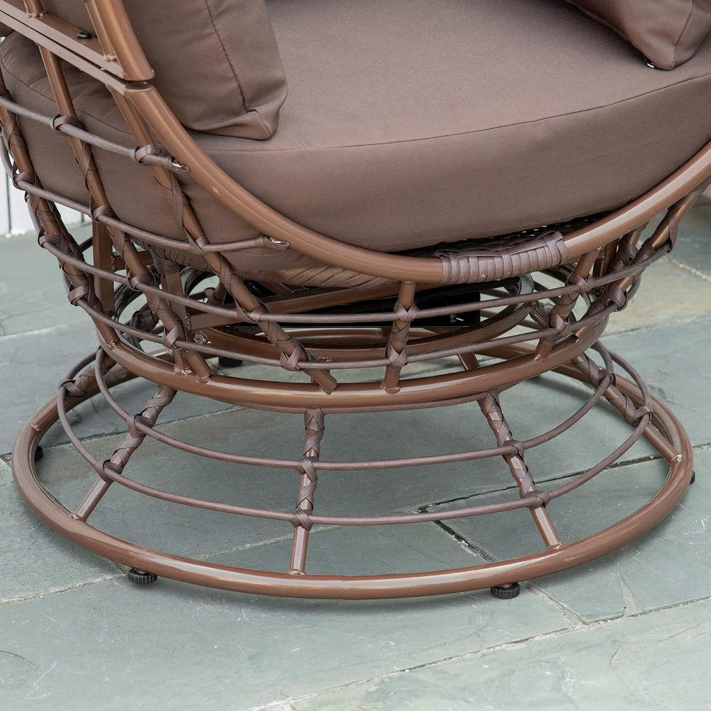Outsunny Wicker Egg Chair, 360 Rotating Indoor Outdoor Boho Basket Seat with Cushion and Pillows for Backyard, Porch, Patio, Garden, Handwoven All-Weather PE Rattan, Steel Frame, Brown