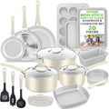 NutriChef 20-Piece Non-Stick Bakeware and Cookware Set - Utensils Including Pots and Baking Pans Made with Durable Aluminum, Tempered Glass Lids, Heat-Resistant Utensils, Easy-Clean Design (White)