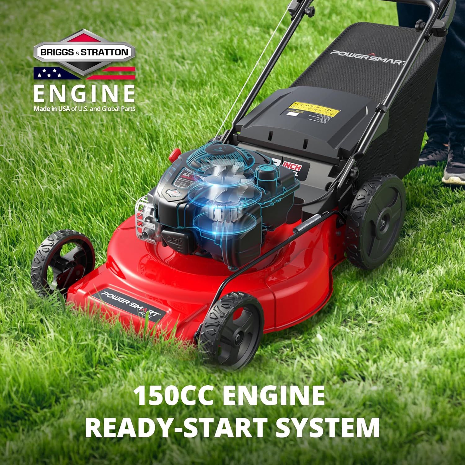 PowerSmart Gas Lawn Mower 22-Inch, Self-Propelled with 3-in-1 Mulching System, 150cc B&S Engine & 6 Cutting Heights, Rear-Wheel Drive, Durable Steel Deck for Yard