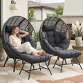 NICESOUL Outdoor Egg Chair with Footrest, XL Large Cushioned Double Egg Seat w/Legs for 2 People, 440lbs Egg-Shape Lounge Chair w/Ottoman Set of 2, Modern Stationary Patio Seating for Reading, Grey
