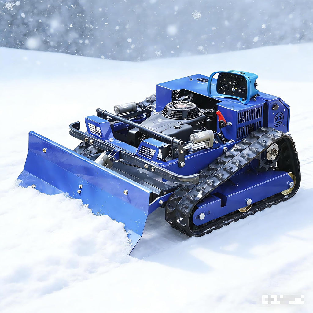 Remote Control Lawn Mower with Snow Plow, Crawler Track All-Terrain Machine, Oil-Electric Hybrid Power for Extreme Slopes and Large Turf, Adjustable Cutting Height