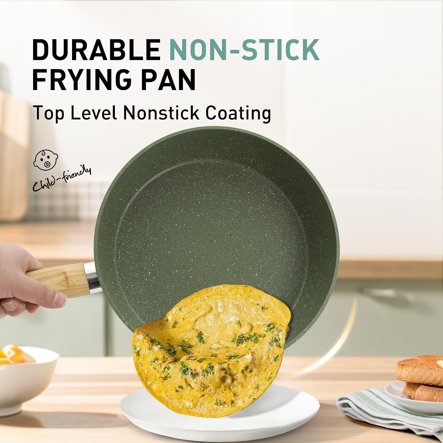 MAISON ARTS Pots and Pans Set Non Stick, 30 Piece Kitchen Cookware & Bakeware Sets with Granite Coating, Pots and Pans Sets for Cooking Nonstick, Green