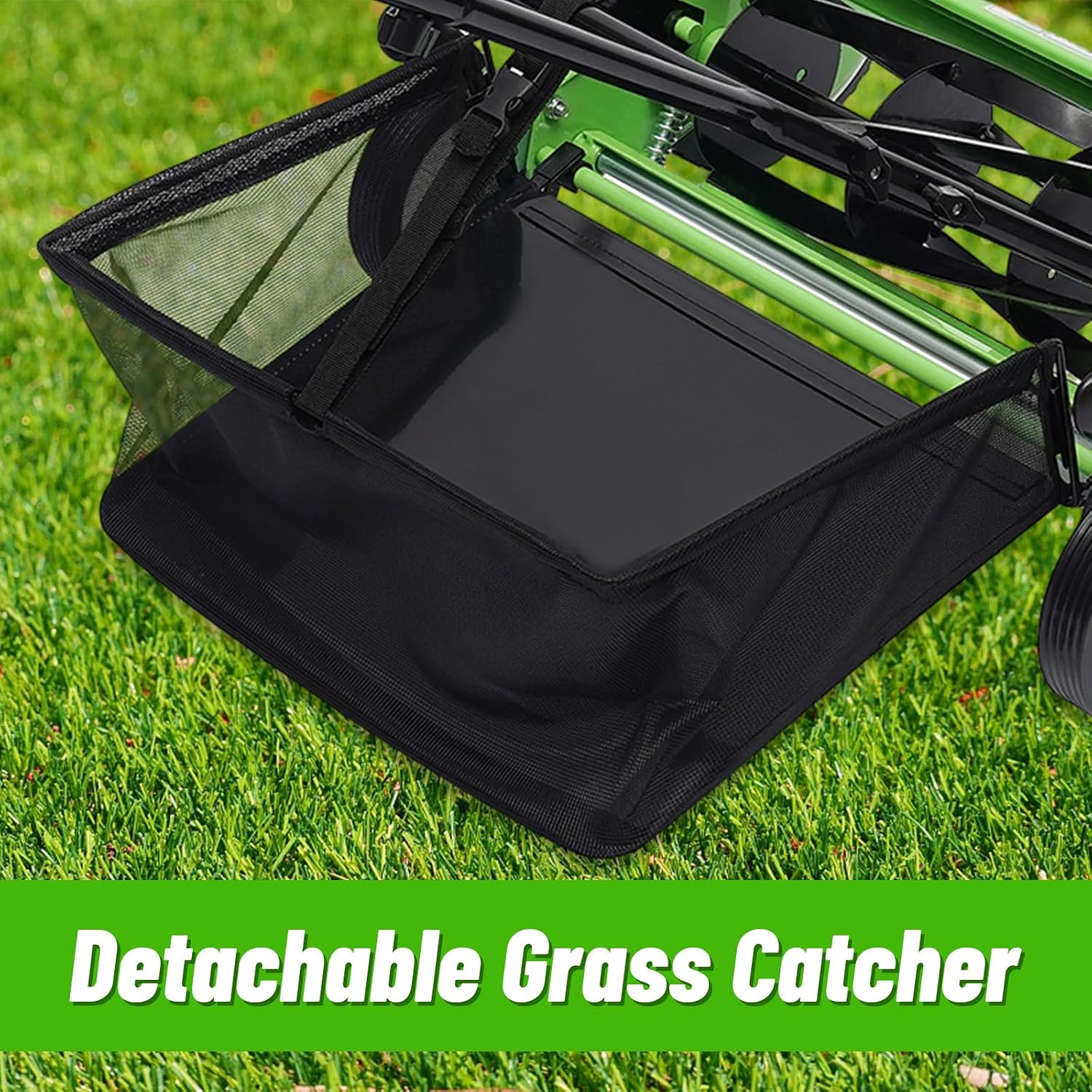 16-Inch 5-Blade Cordless Manual Reel Lawn Mower, Adjustable Cutting Height Manual Reel Mower with Removable Grass Collection Basket, 4 Wheels