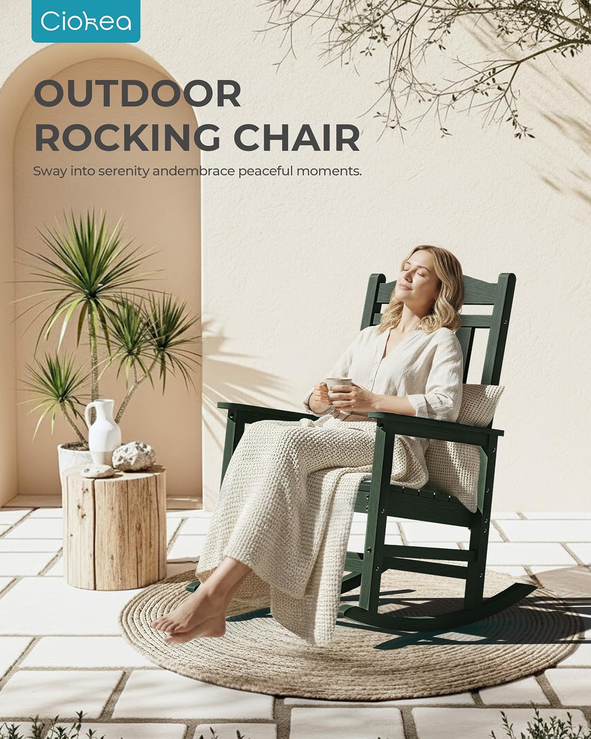 Ciokea Oversized Outdoor Rocking Chairs Set of 2, 380lbs Heavy-Duty Large Patio Rocker, High Back Cozy Porch Chairs, Weather Resistant Patio Rocking Chairs for Outside, Fire Pit, Deck, Forest