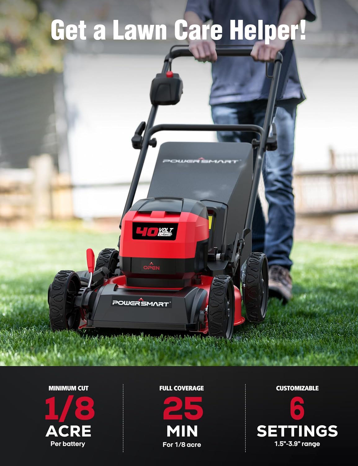 PowerSmart 40V 17' Brushless Cordless Lawn Mower + Leaf Blower (465 CFM), a 4.0Ah Battery and Charger Included