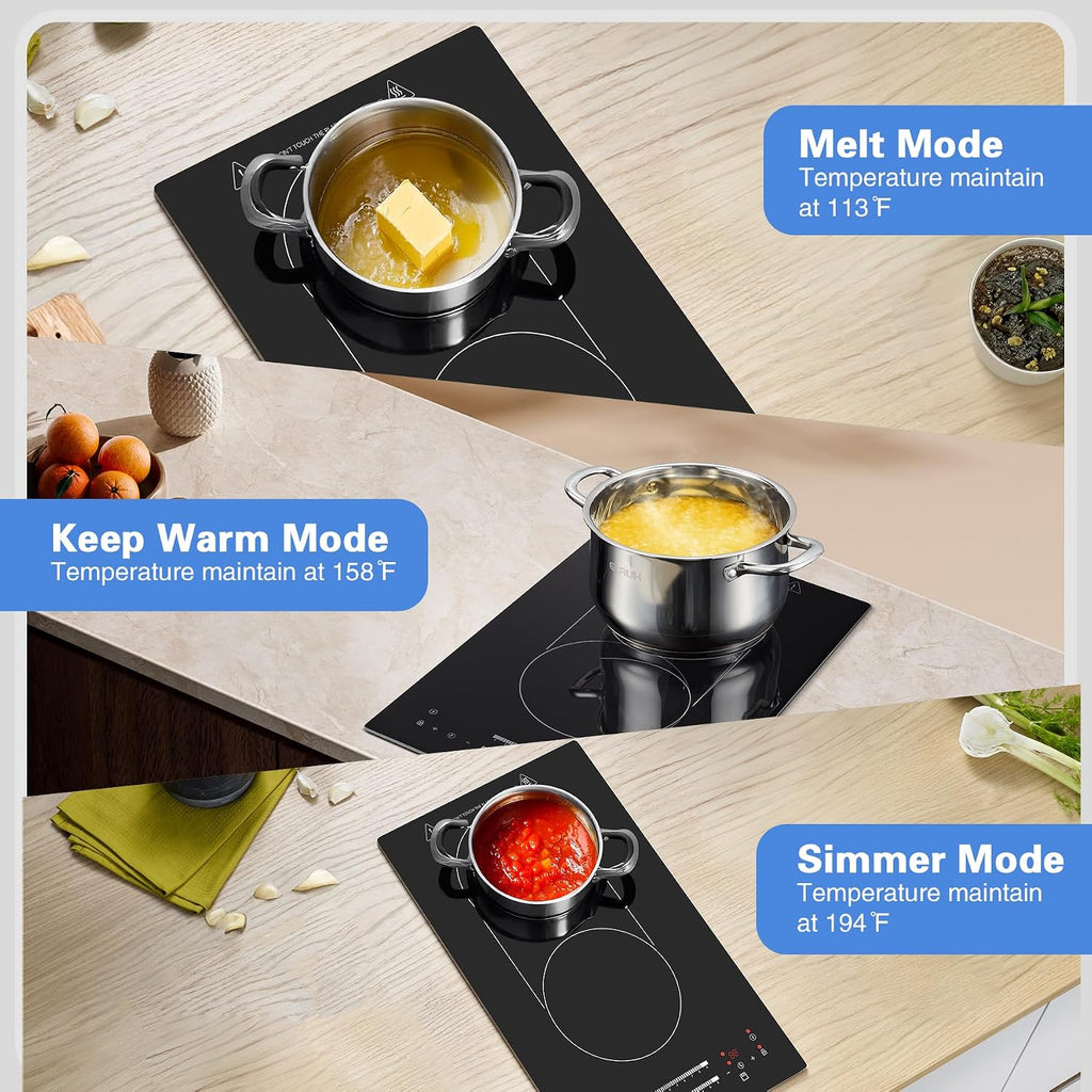 12 Inch Induction Cooktop 2 Burners, 120V 1800W Electric Stove with Bridge Function & 9 Power Levels, Built-in/Countertop Induction Burner for Kitchen, RV, Outdoor Camping
