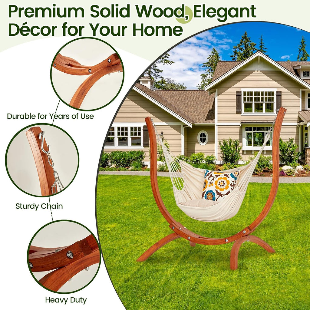 Premium Wooden Hammock Stand only (500 lbs/226kg), Sun Protection & Rain Resistant, Heavy Duty Premium Solid Wood Hammock Chair for Indoor or Outdoor Use, Safe & Stable (Hammock Not Included)