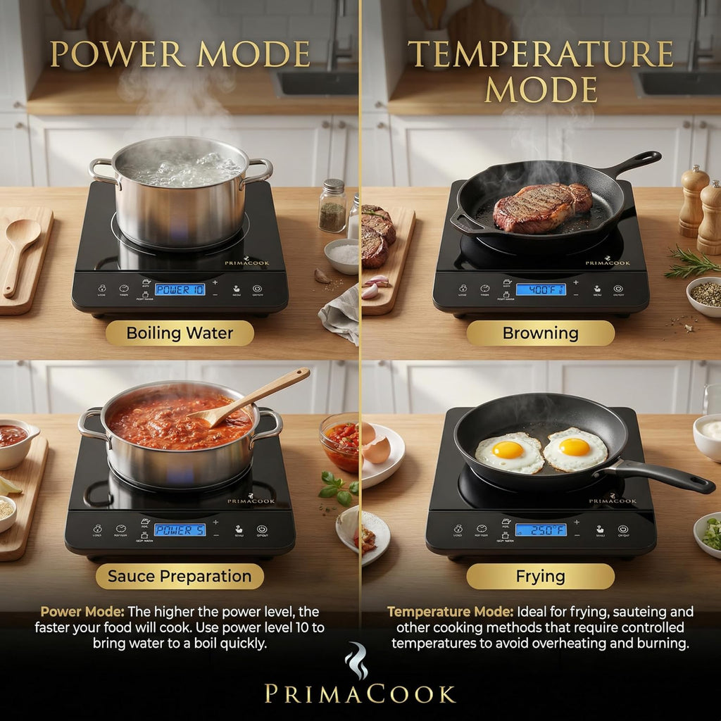 1800W Portable Induction Cooktop Burner – 20 Temperature Settings, 18 Power Levels, 10-Hour Timer – Countertop Electric Hot Plate for RV, Canning, Dorm, Kitchen – Child Safety Lock (Black)