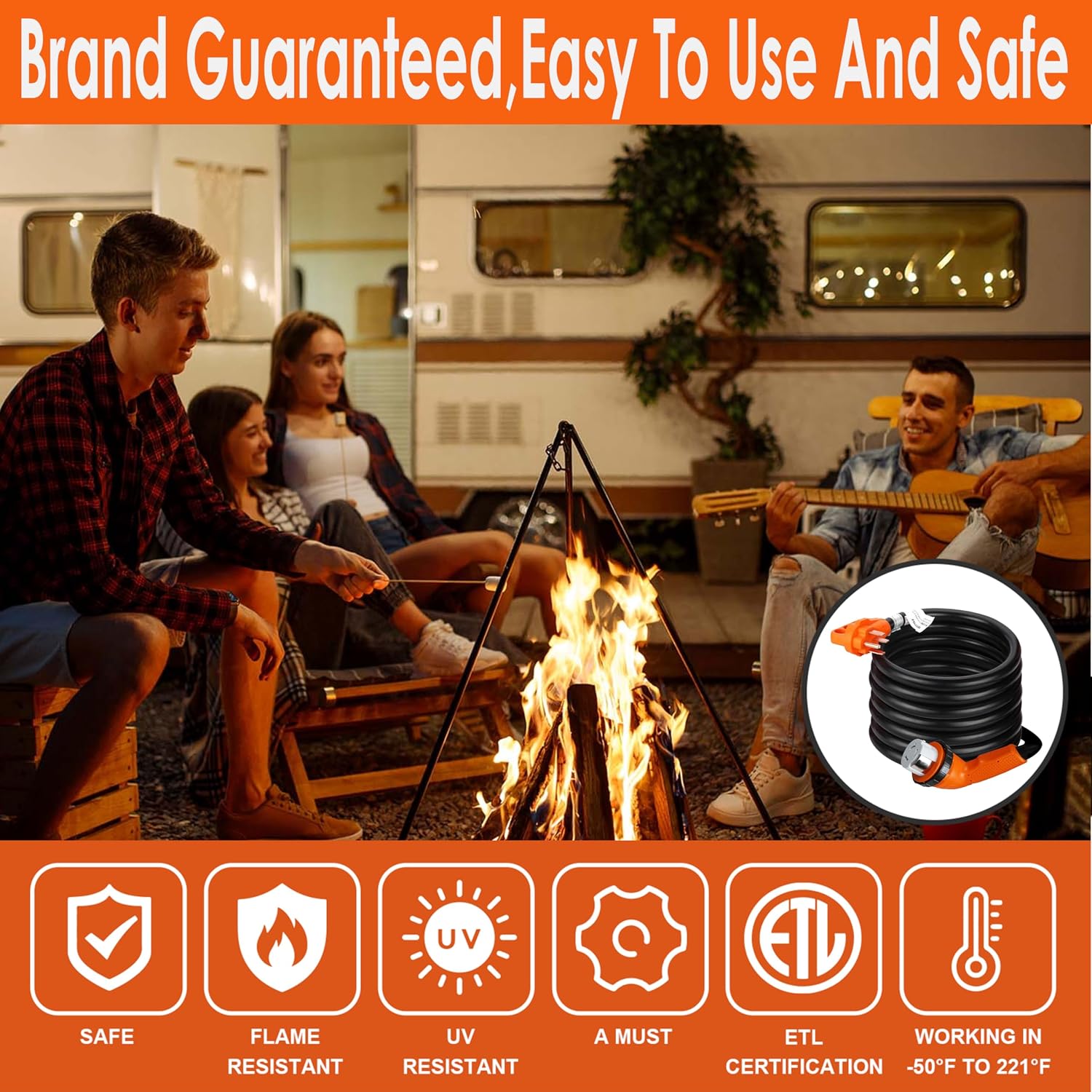 50 Amp RV Extension Cord 25 ft, Heavy Duty 6/3+8/1 SJTW AWG RV Power Cord with Grip Handle Twist Lock, NEMA 14-50P to SS2-50R with Polarity Lamp