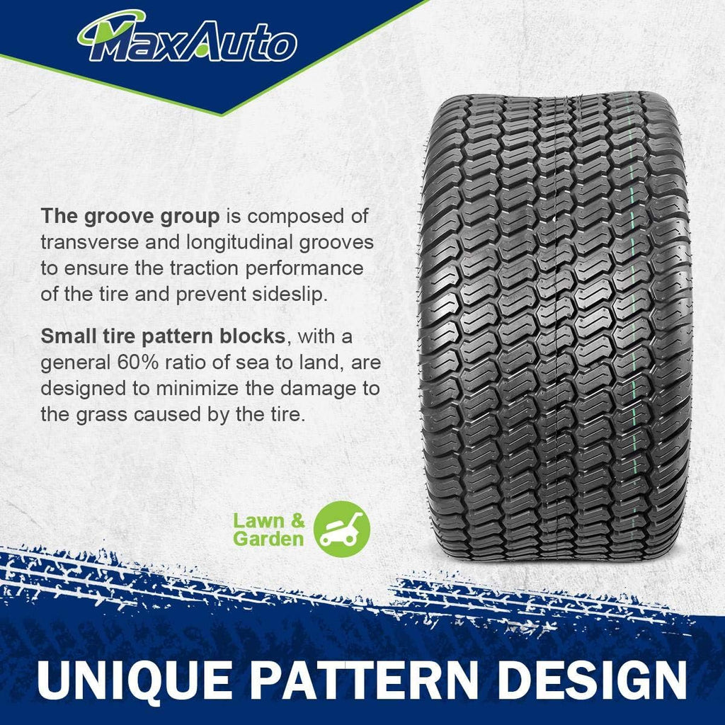 MaxAuto 22X11-10 Turf Lawn Mower Golf Cart Tractor Riding Garden Tire, P332 4PR Tubeless, Load Range B,2Pcs