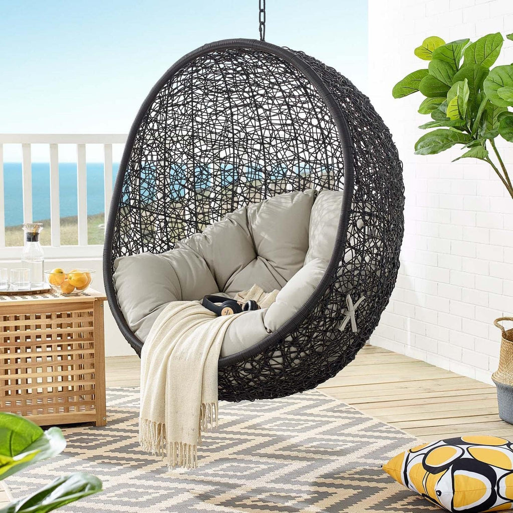 Modway EEI-3636-BLK-BEI Encase Swing Outdoor Patio Lounge Chair Without Stand, Black Beige, 43.5 x 40 x 125.5