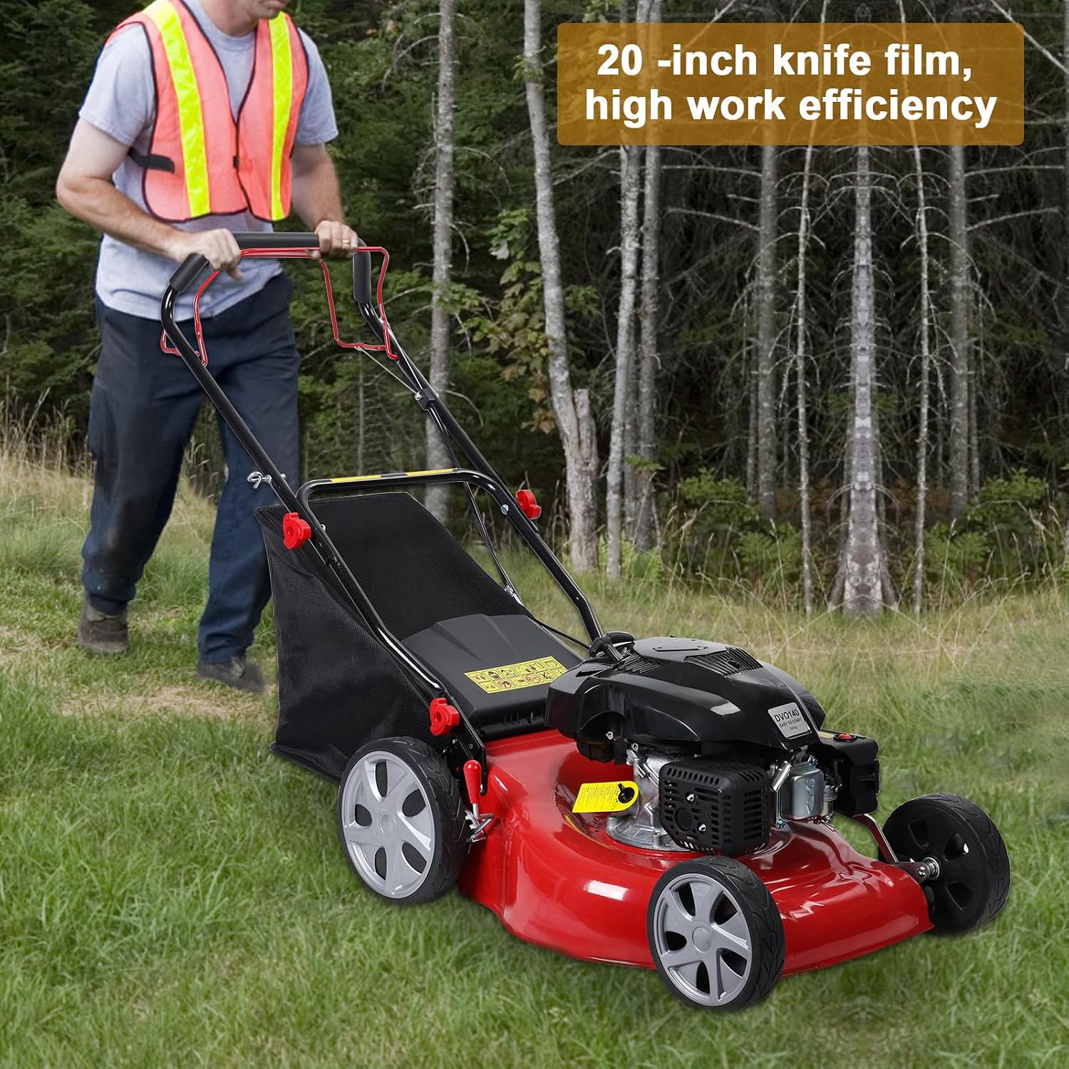 Self Propelled Gas Lawn Mower,141cc OHV Engine with Air Cooling, 20' Steel Deck, 3-in-1 Cutting System, 8-Level Height Adjustment, 20L Grass Catcher, Foldable Design Red (US Fast Arrival)