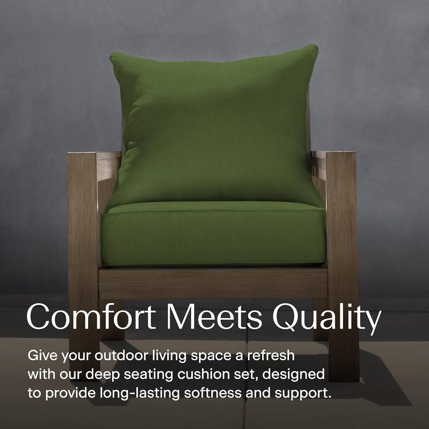 Honeycomb Outdoor Heritage Deep Seat, 24 x 23, Textured Solid Artichoke Green Chair Cushion with Removable Cover, for Patio Furniture