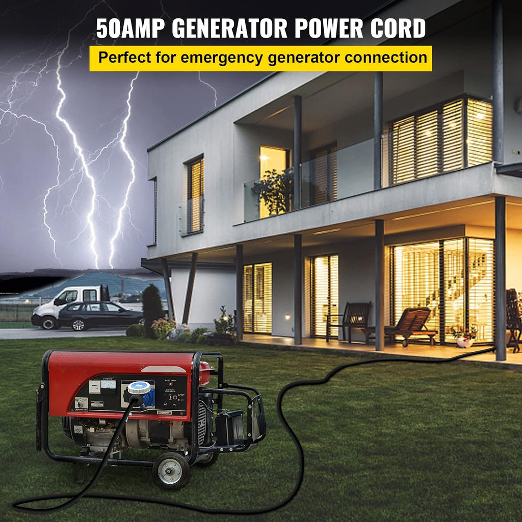 VEVOR 50FT 50Amp RV Extension Cord NEMA N14-50P to N14-50R, 125 / 250V Heavy Duty STW 6/3+ 8/1 RV Power Cord, for EV Charging and RV Trailer Campers