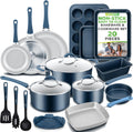 NutriChef Professional 20 Pc Pots and Pans Set Non Stick in Navy Blue - Includes Bakeware & Utensils, Induction Ready, Easy Clean