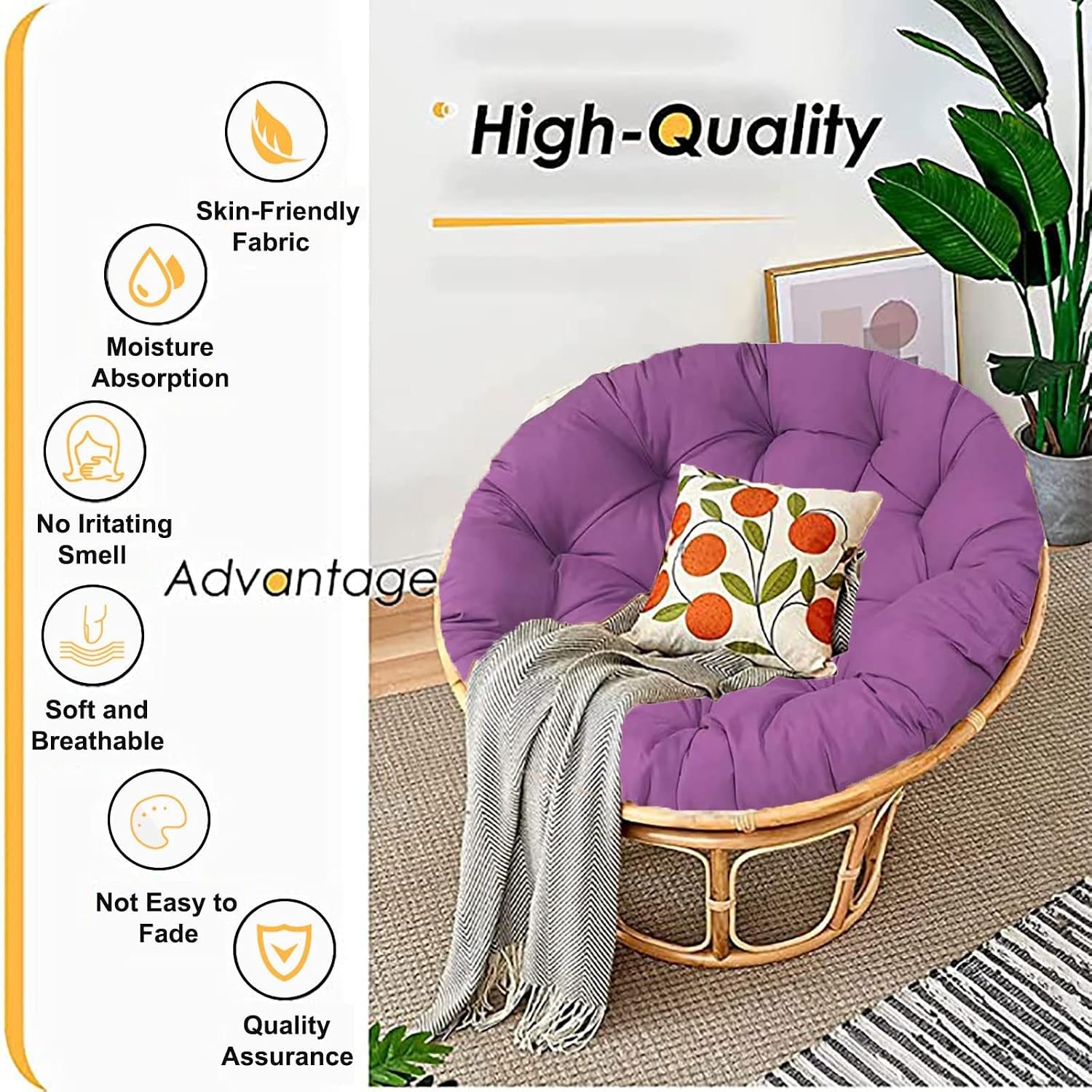 Papasan Chair Cushion, Swing Chair Cushion Rocker Chair Pads, Hammock Seating Cushion Pillow for Outdoor Indoor Hanging Egg Chair(Purple,110 * 110cm)