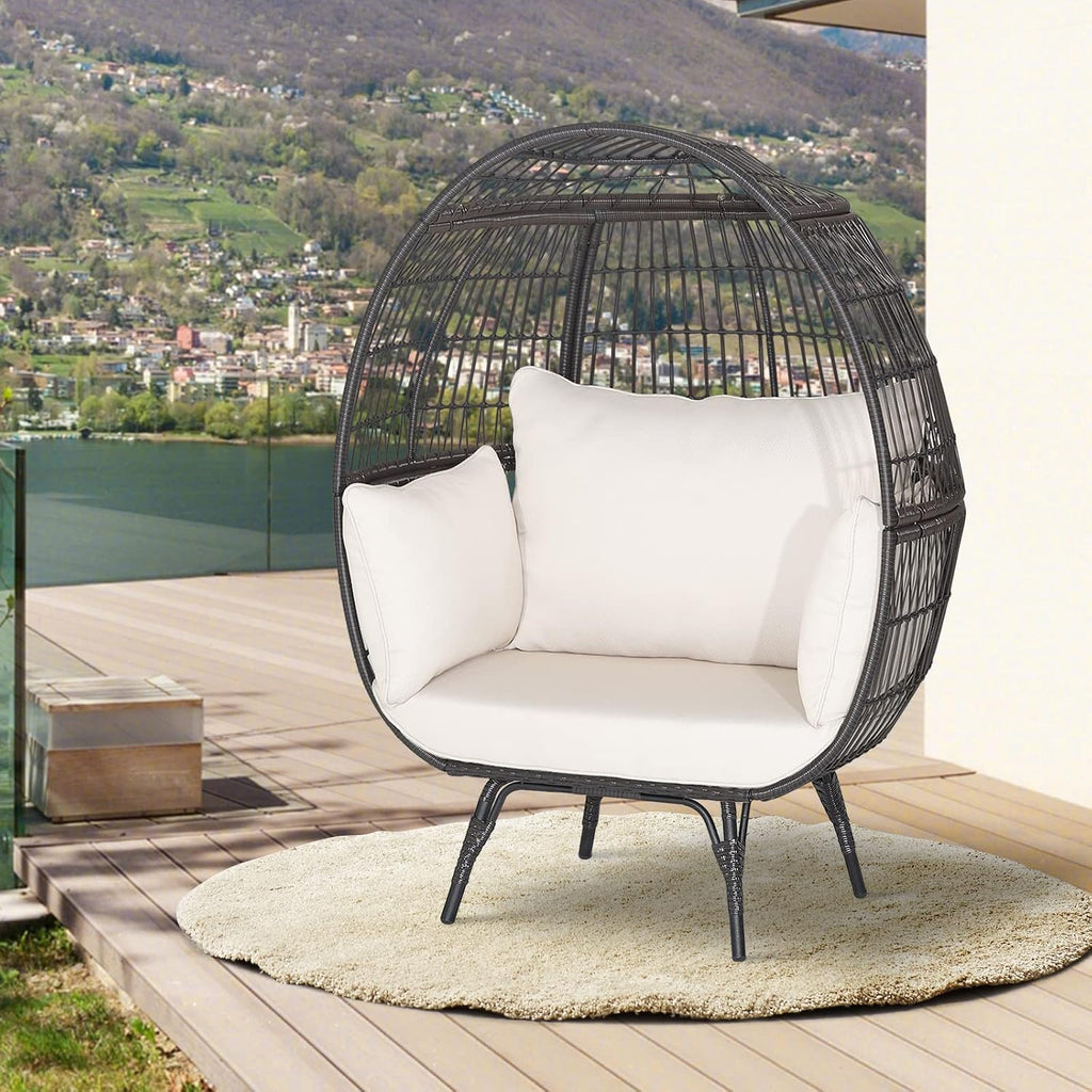Giantex Oversized Wicker Egg Chair, Outdoor & Indoor Hammock Chair with Thick Cushions, 2-Person PE Rattan Lounge Chair Swing Chair for Patio, Backyard,Porch, 450 LBS Weight Capacity (Mix Brown)