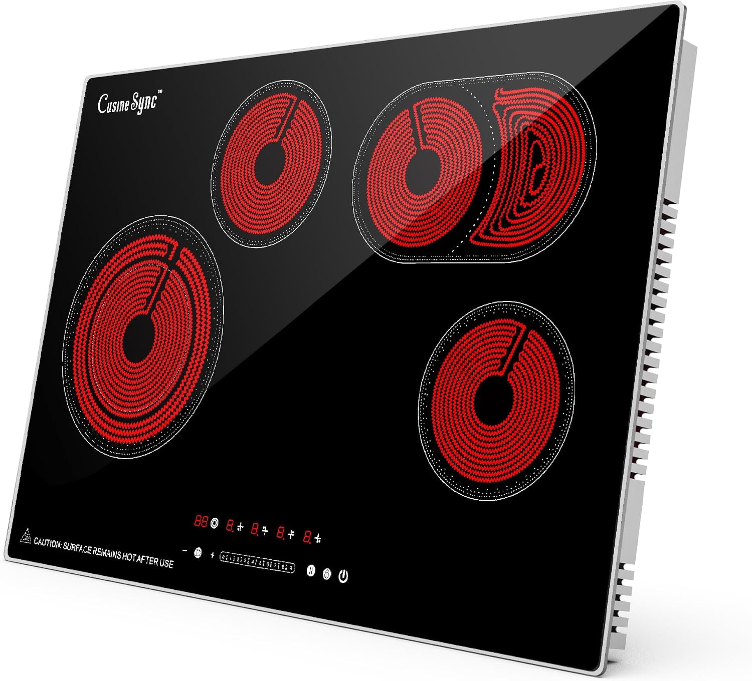 30″ Built-In Electric Ceramic Cooktop, 7400W 4 Burners, Dual Ring Heating, Easy Touch Control, Works with All Cookware