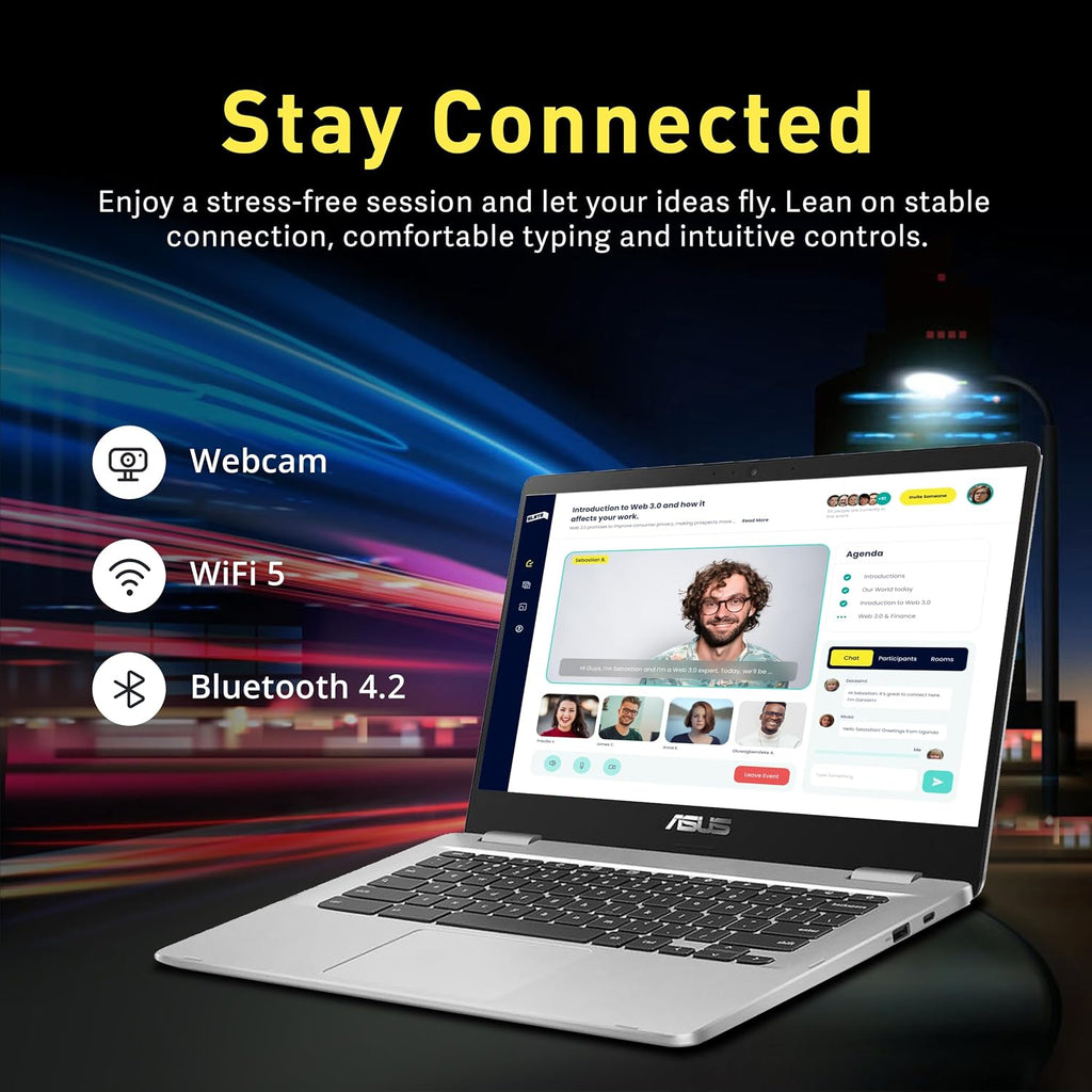 ASUS Chromebook 14' HD Laptop, Intel Celeron N3350 Processor, 4GB RAM, 32GB eMMC Flash Memory, Intel HD Graphics, HD Webcam, Stereo Speakers, Chrome OS, Silver (Renewed)