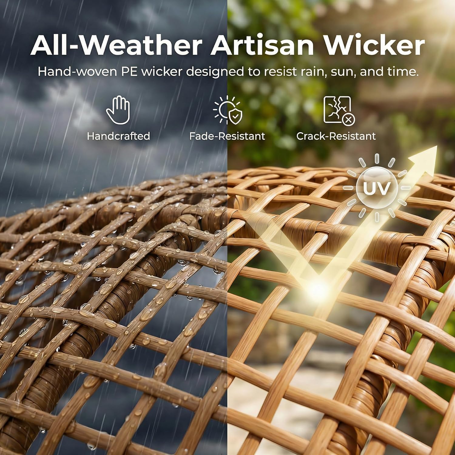 NICESOUL Indoor Outdoor Stationary Wicker Egg Chair w/Footrest, Extra Large Egg-Seat w/Cushion, 440lbs Egg-Shape Lounge Chair with Legs, Cozy Boho Rattan Chair for Patio, Balcony, Sunroom, Brown