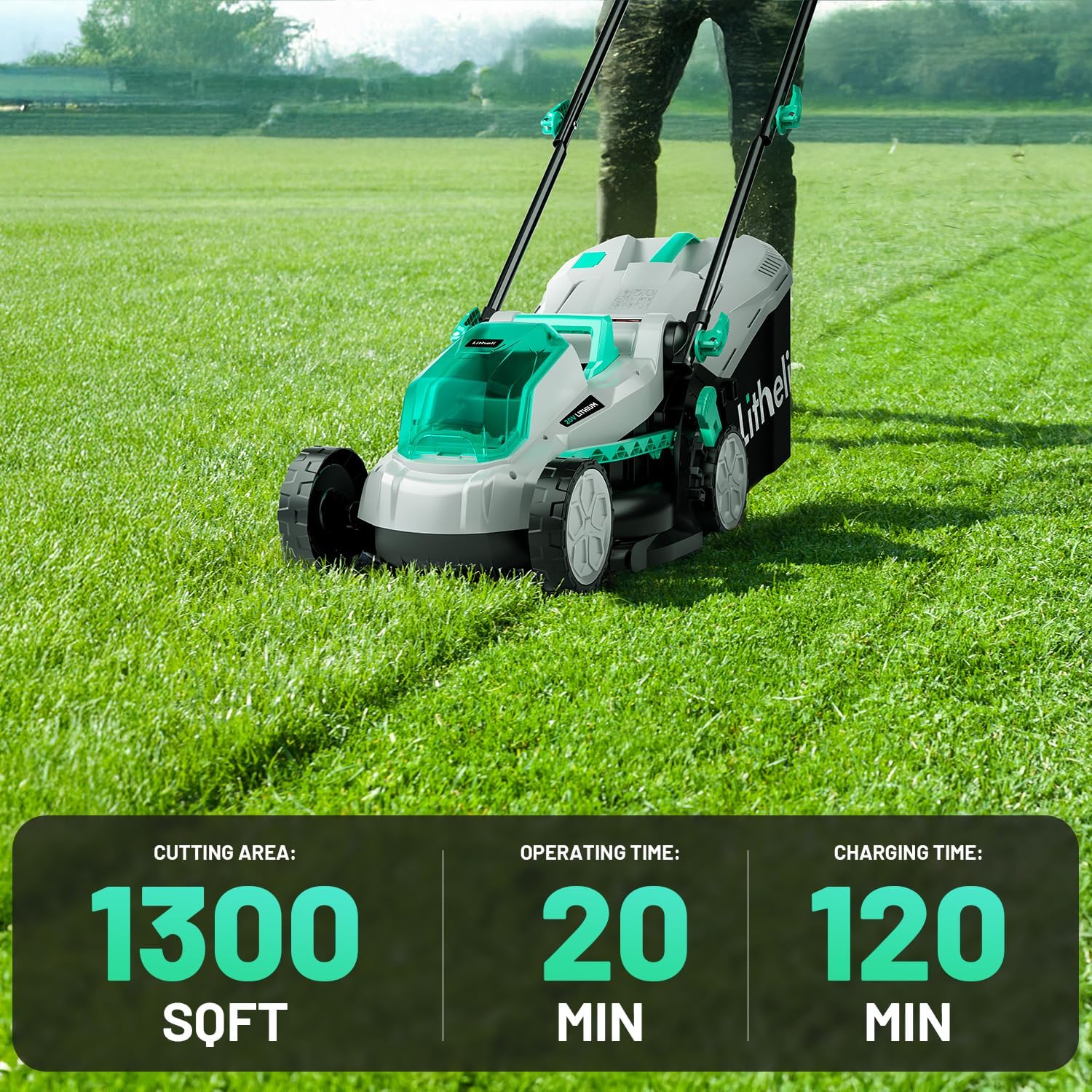 Litheli 13.1inch Electric Lawn Mower Cordless,Grass Cutter Machine for 1600 Sq.Ft.Lawnmower with Brushless Motor, 8 Gallon Capacity, Cutting Height from 1 to 2.5 in, Includes 1X4.0 Ah Battery