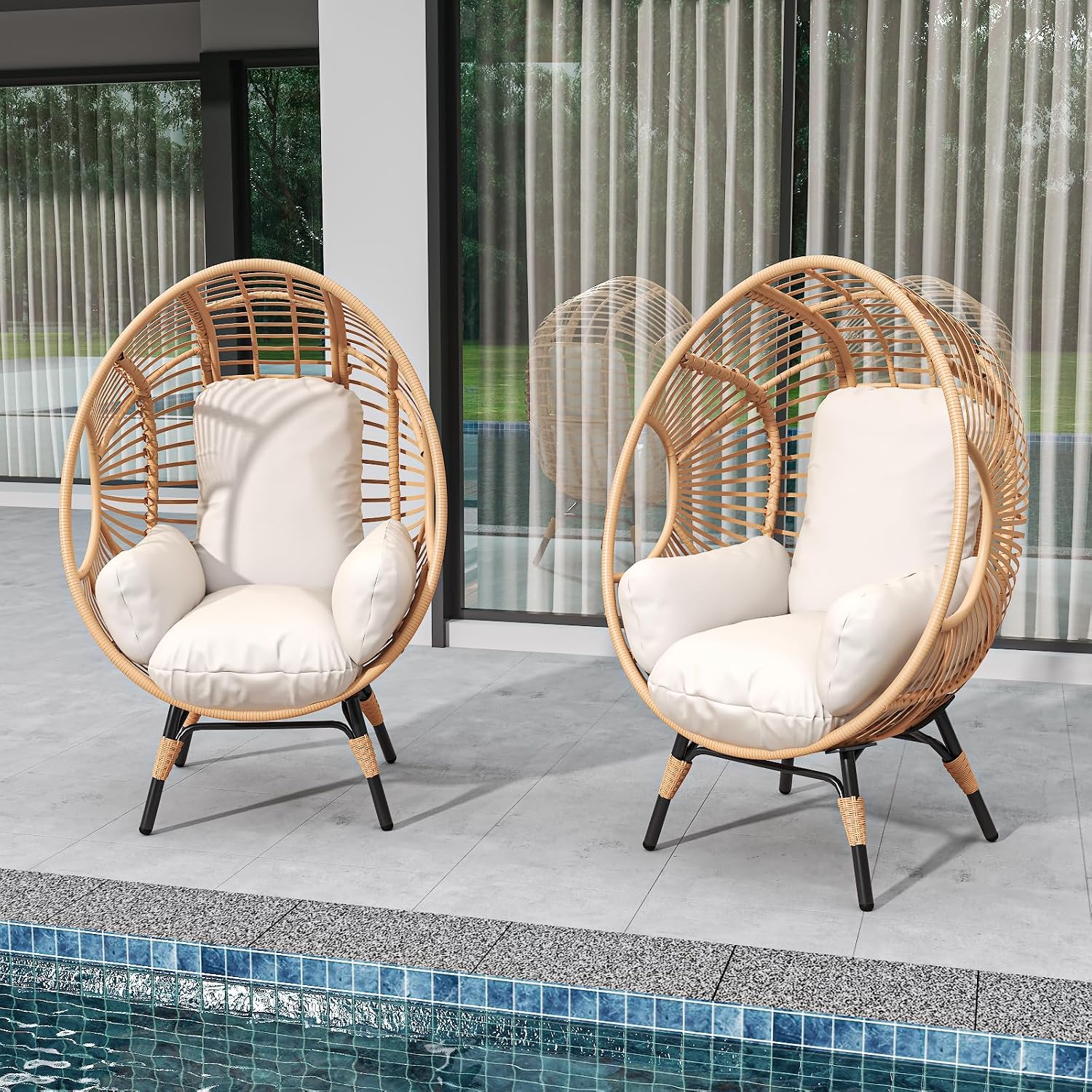 2 Person Oversized Wicker Egg Chair with Table Outdoor,Patio Lounge Chair with Thicken Cushions & Durable Steel Frame, Egg Basket Chair 500lbs Capacity for Garden, Backyard, Porch,Bedroom