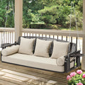 3 Seat Hanging Porch Swing, Patio Swing Bench with Cup Holders & 3 Back Cushions, Swing Chair with Chains for Deck Garden Backyard,Beige(60-Inch Width)