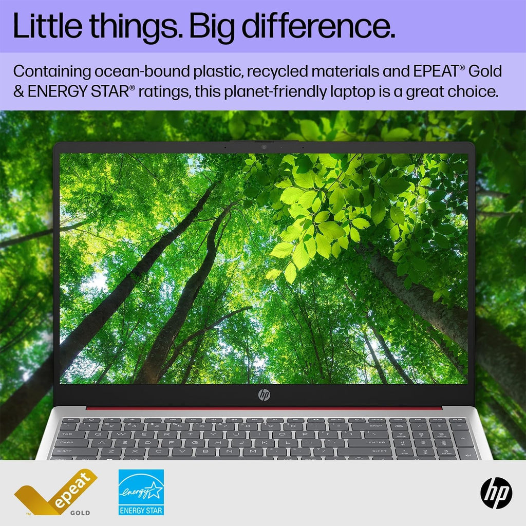 HP 15.6' Portable Laptop, HD Display, Intel Quad-Core N200 Processor, 16GB RAM, 128GB Storage, Wi-Fi 5, Webcam, HDMI, Numeric Keypad, Windows 11 Home, Red (Renewed)