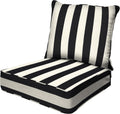 Honeycomb Outdoor Heritage Deep Seat, 24 x 23, Cabana Stripe Black and Ivory Chair Cushion with Removable Cover, for Patio Furniture
