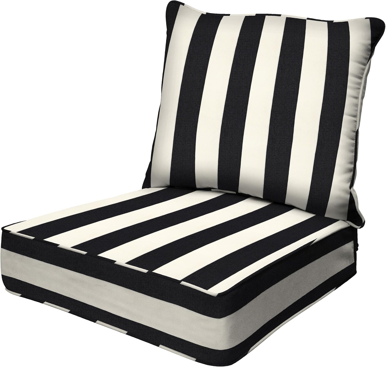 Honeycomb Outdoor Heritage Deep Seat, 24 x 23, Cabana Stripe Black and Ivory Chair Cushion with Removable Cover, for Patio Furniture