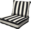 Honeycomb Outdoor Heritage Deep Seat, 25 x 26, Cabana Stripe Black & Ivory Chair Cushion with Removable Cover, for Patio Furniture