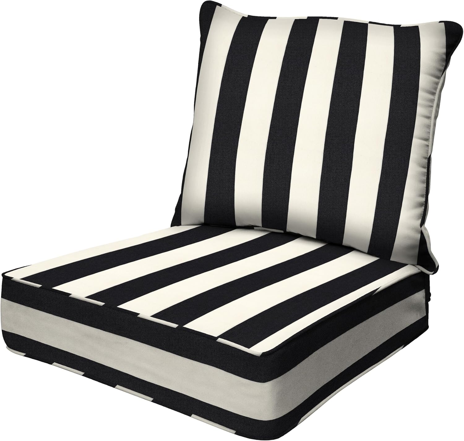 Honeycomb Outdoor Heritage Deep Seat, 25 x 26, Cabana Stripe Black & Ivory Chair Cushion with Removable Cover, for Patio Furniture