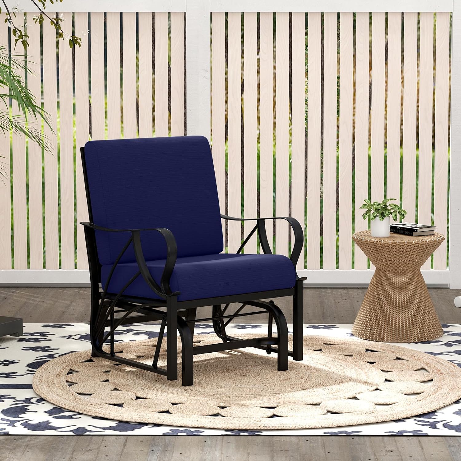 Tangkula Outdoor Patio Glider, Metal Framed Gliding Chair with Cushion, Ergonomic Single-Person Outdoor Patio Chair with Curved Armrest, Smooth Rocking Arms for Porch, Patio (2)