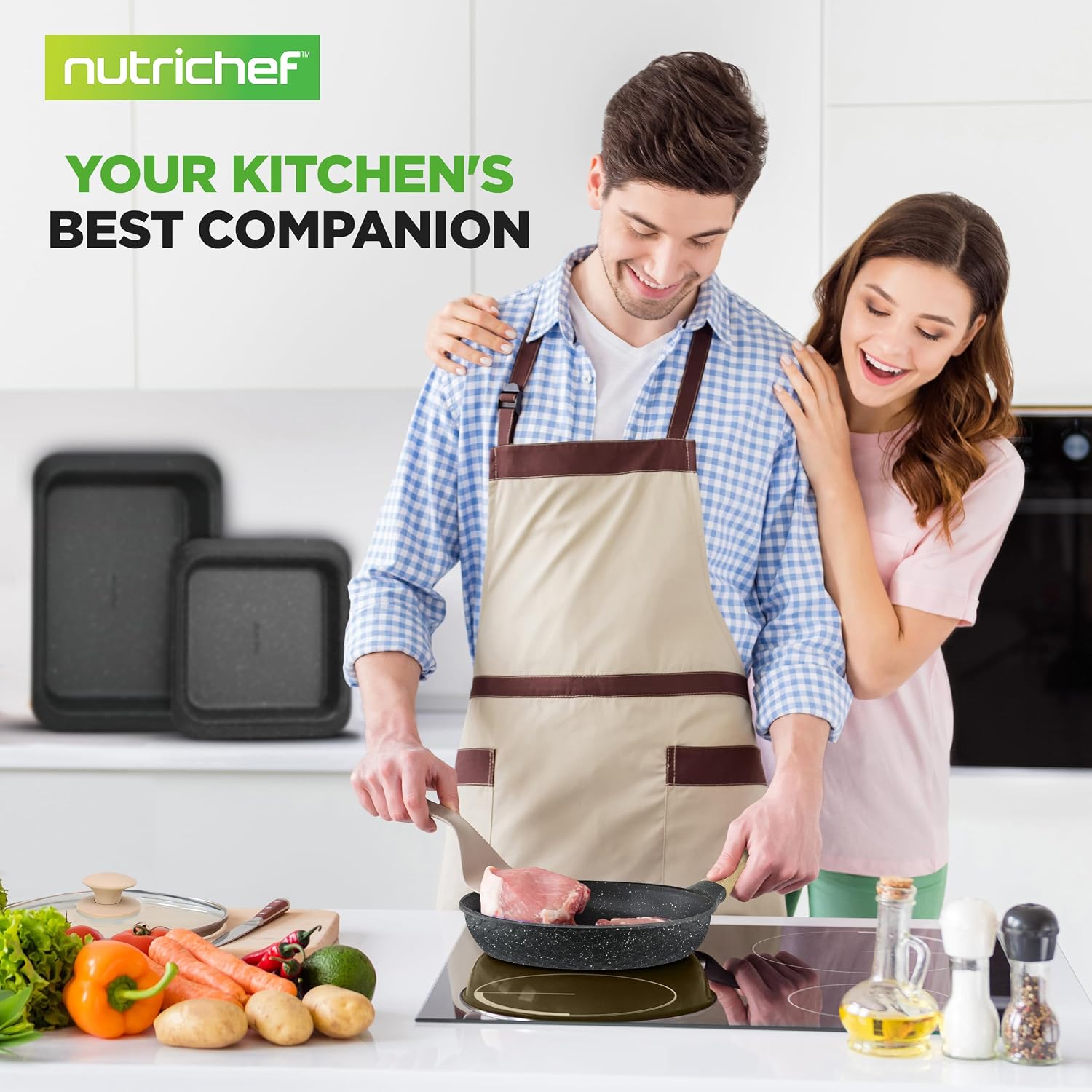 NutriChef 22‑Piece Non‑Stick Ceramic Pots and Pans Set – For All Cooktops Including Induction – PTFE & PFAS Free, Includes Bakeware & Utensils