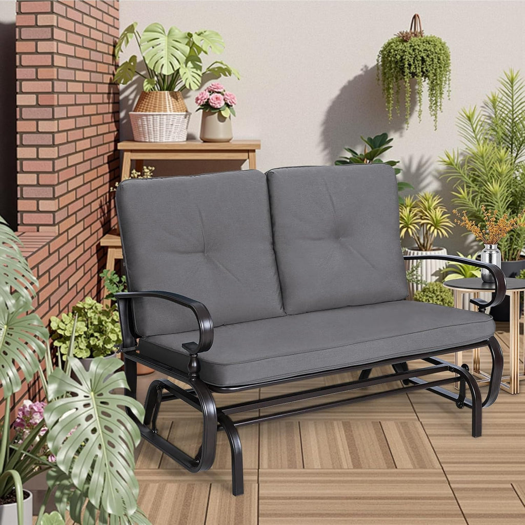 Incbruce Outdoor Textilene Glider Rocking Chair Patio Glider Bench for 2 Person, Porch Loveseat Seating Patio Steel Frame Chair Set with Cushion for Porch, Patio, Garden (Grey)