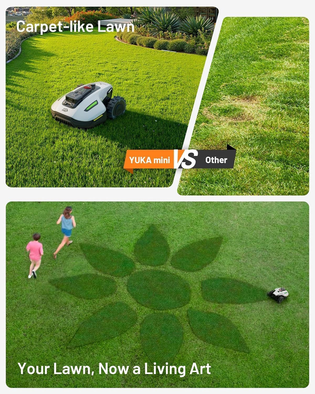 Mammotion YUKA mini 600H Robot Lawn Mower for 0.15 Acre, Max.0.3 Acre, No Wire, No RTK Installation, Free NetRTK+AI Vision Positioning, 45% Slope, Cutting Height 2''~3.5'', 15 Mowing Zones