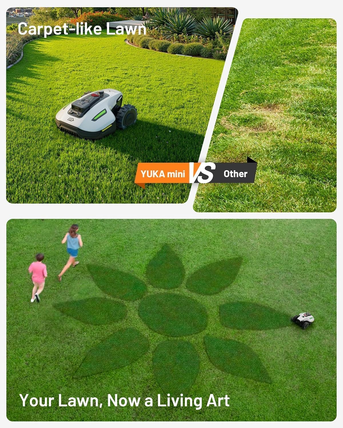 Mammotion YUKA mini 600H Robot Lawn Mower for 0.15 Acre, Max.0.3 Acre, No Wire, No RTK Installation, Free NetRTK+AI Vision Positioning, 45% Slope, Cutting Height 2''~3.5'', 15 Mowing Zones