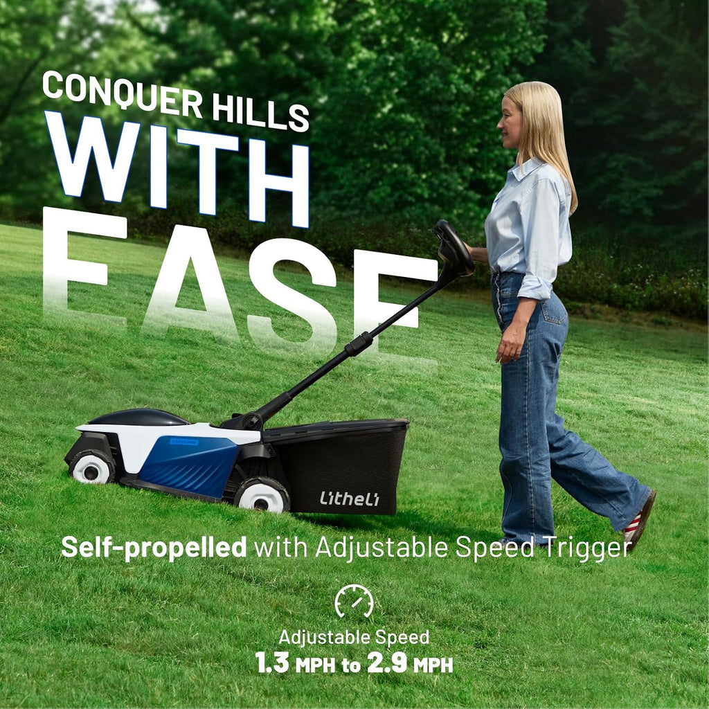 Electric Lawn Mower, Self-propelled Lawn Mower Cordless 40V(2x20V) 18.5' Brushless Mower with Electric Cutting Height Adjustment, Higher Rotation Speed, 2 x 4.0Ah Battery and Rapid Charge Included
